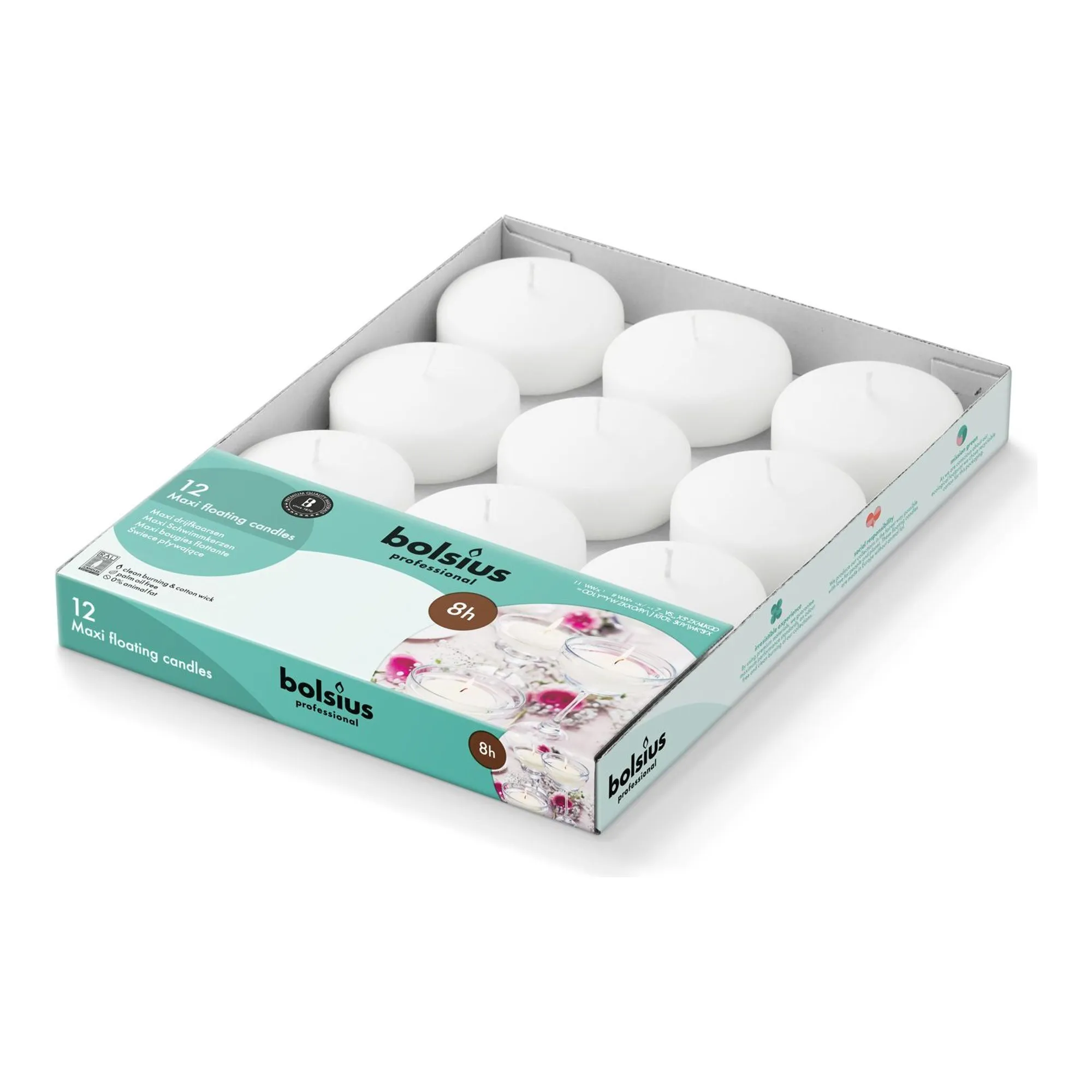 Bolsius Professional Maxi Drijfkaarsen Wit 8 Branduren (8x 12 stuks)
