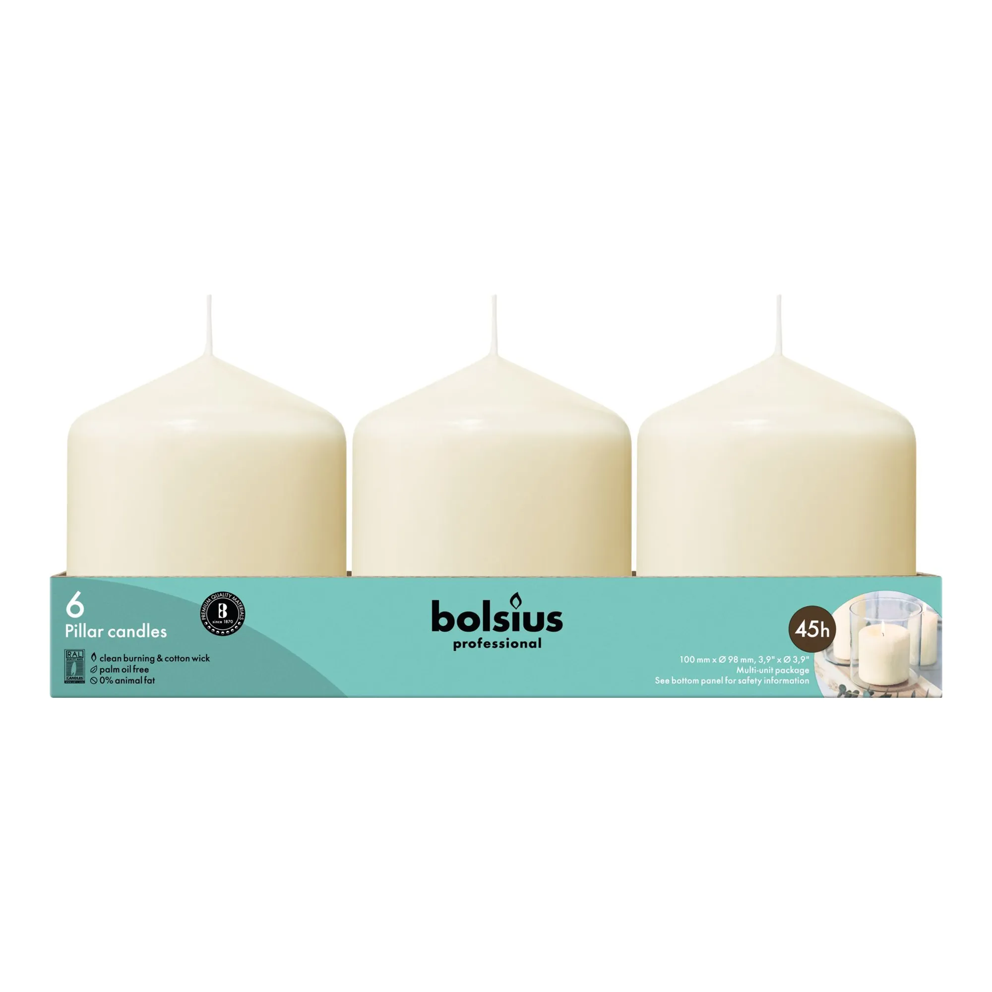 Bolsius Professional Stompkaar 10/10 Ivoor 52 Branduren (6 stuks)