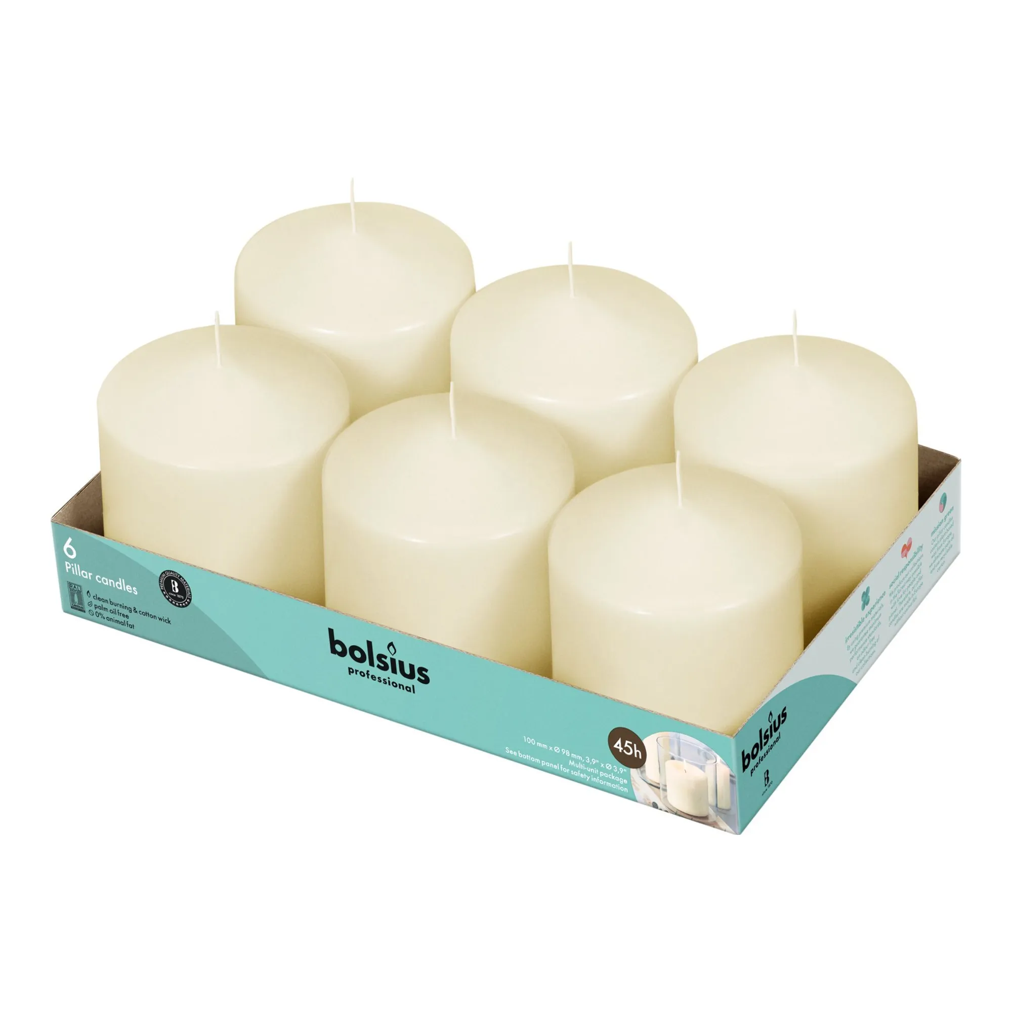 Bolsius Professional Stompkaar 10/10 Ivoor 52 Branduren (6 stuks)