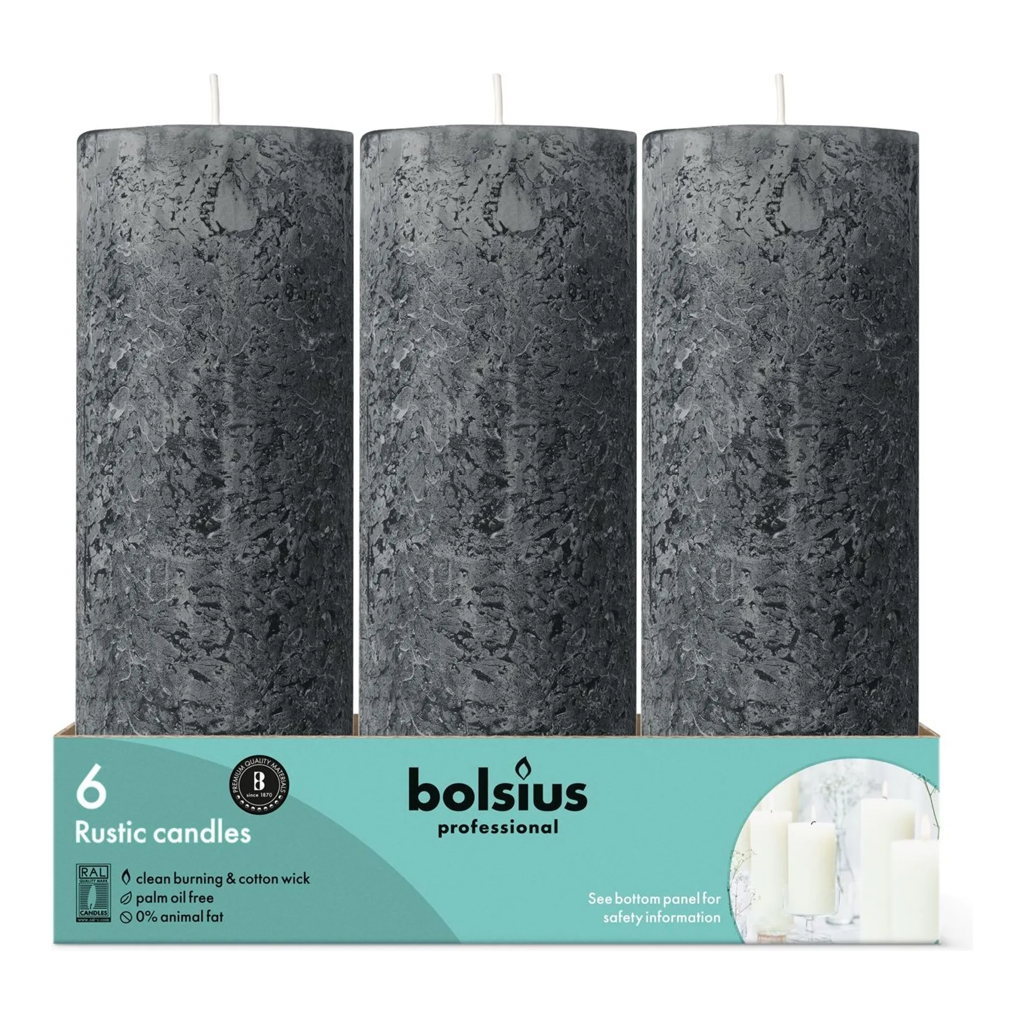 Bolsius Professional Stompkaars 190/68mm 65 Branduren Stormgrijs (6x)