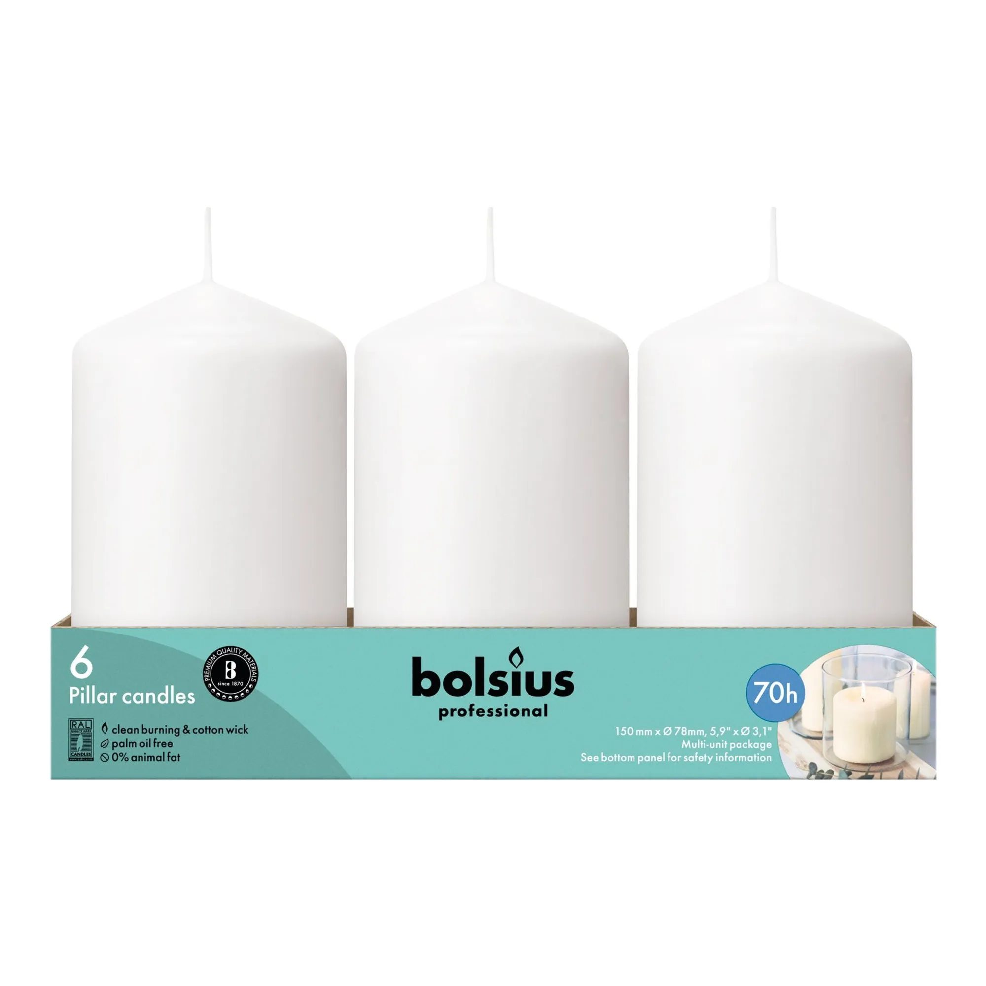 Bolsius Professional Stompkaarsen 15/8 cm Wit 64 Branduren (6 stuks)