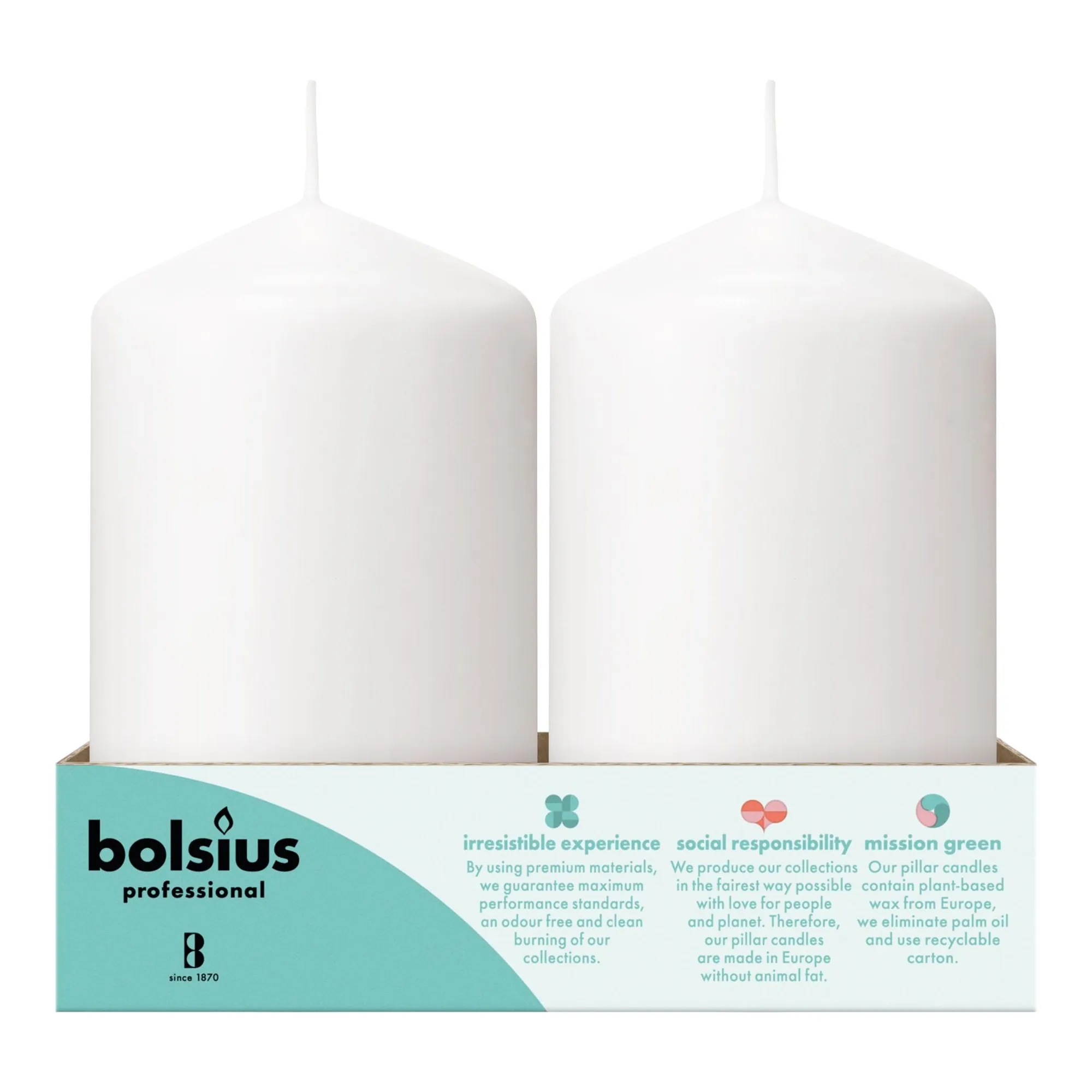 Bolsius Professional Stompkaarsen 15/8 cm Wit 64 Branduren (6 stuks)