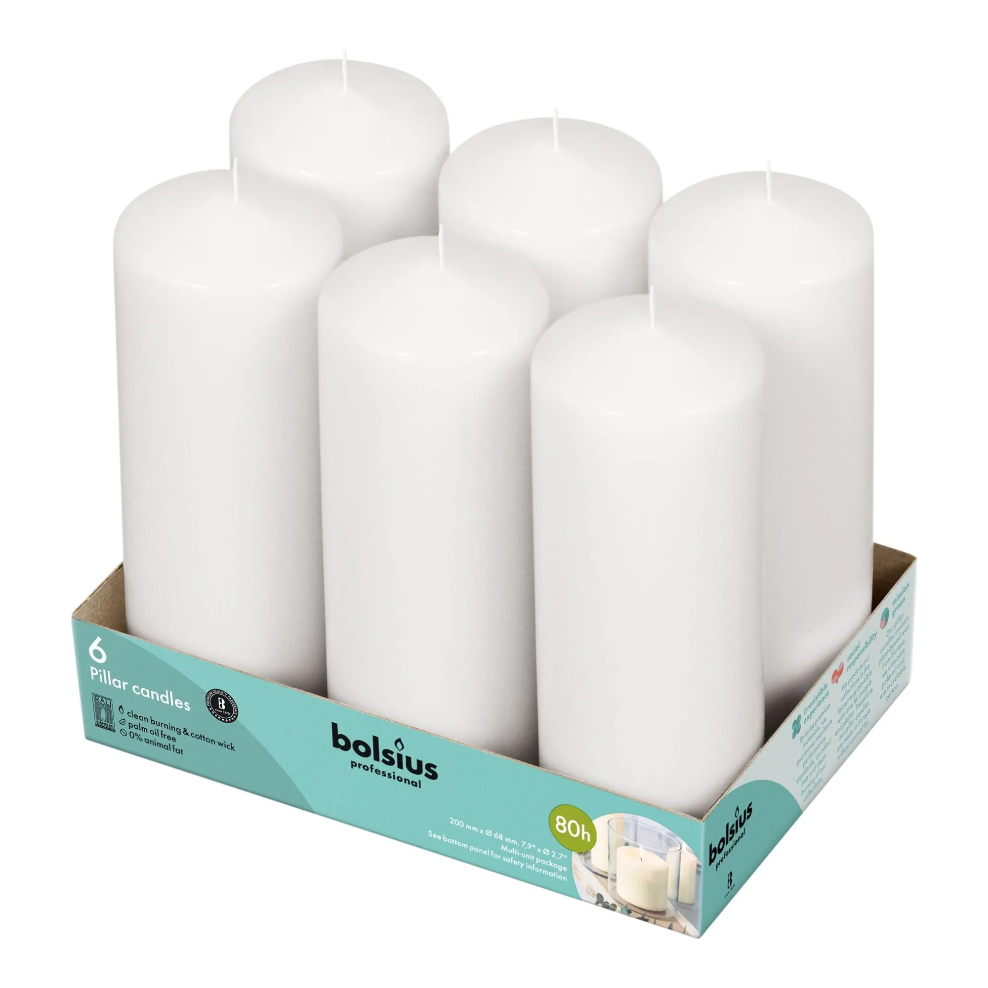Bolsius Professional Stompkaarsen 20/7 cm Wit 75 Branduren (6 stuks)