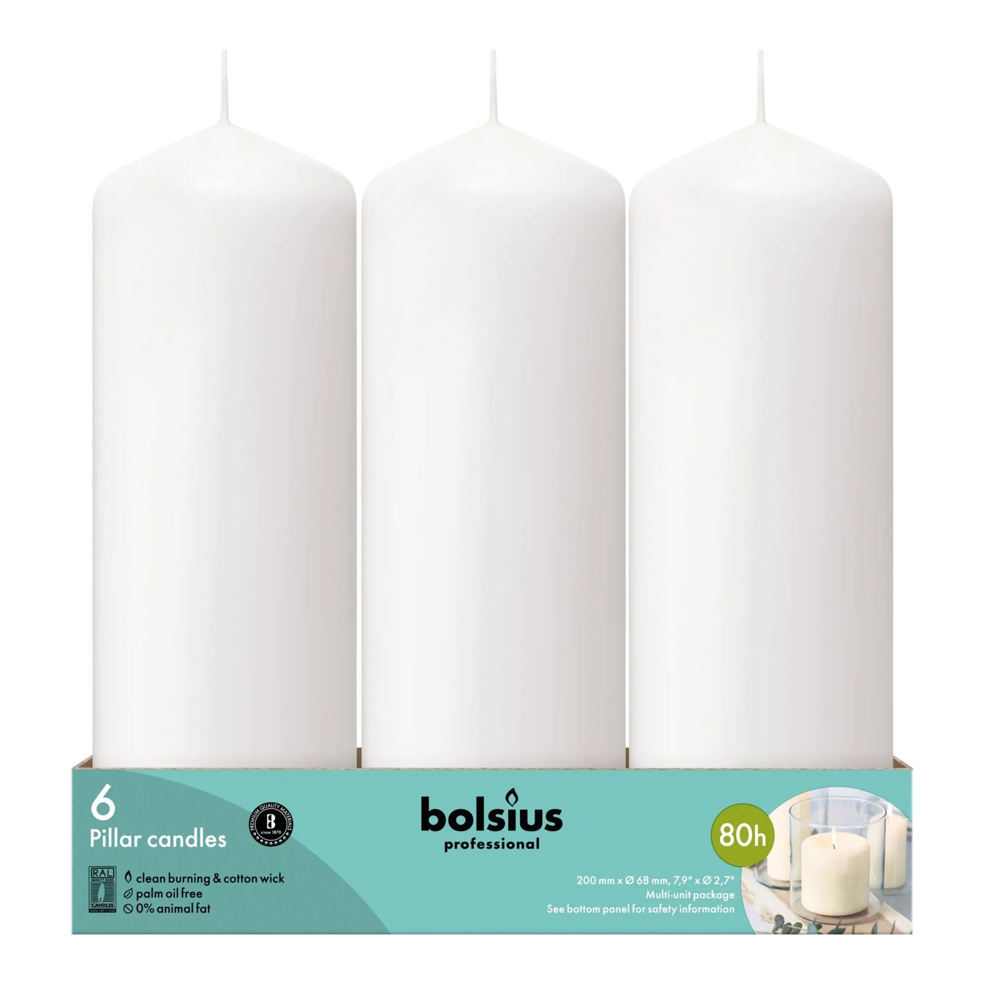 Bolsius Professional Stompkaarsen 20/7 cm Wit 75 Branduren (6 stuks)