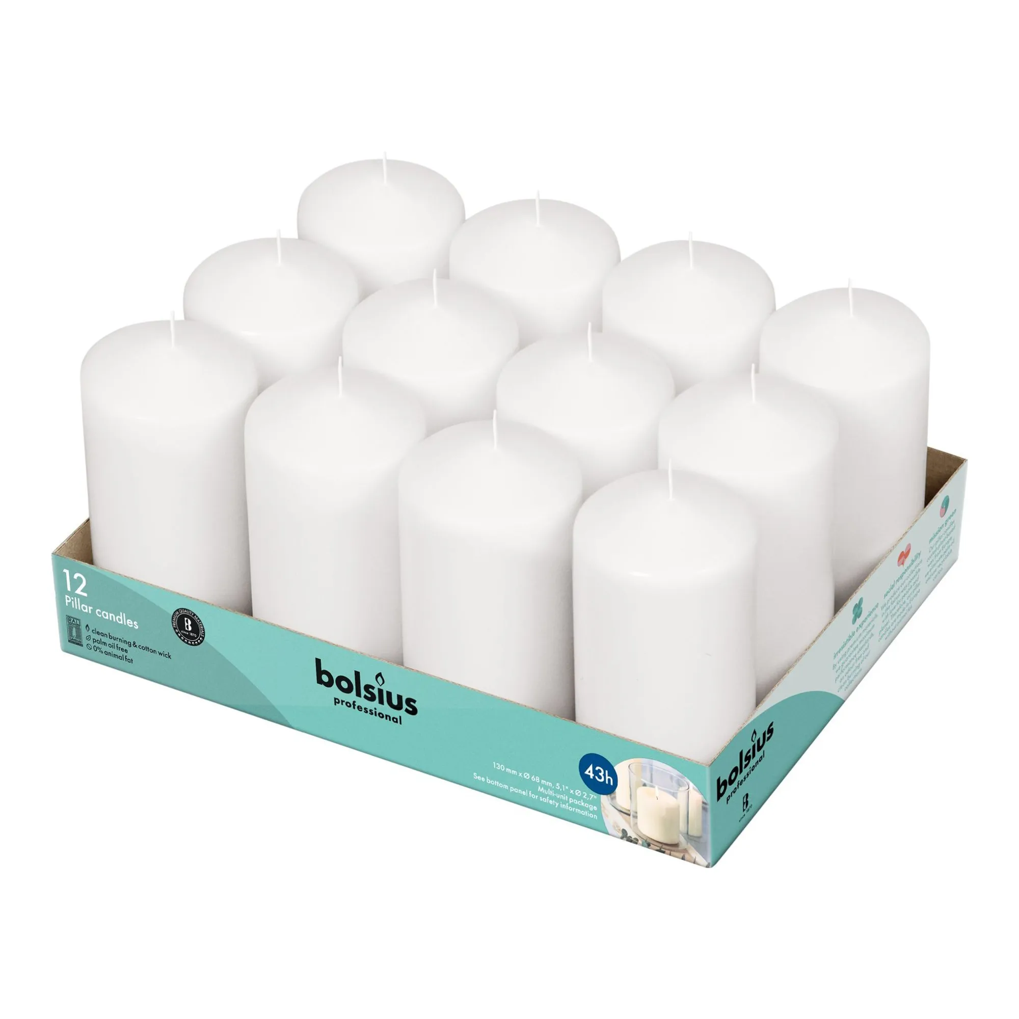 Bolsius Professional Stompkaarsen Wit 13/7 cm 40 Branduren (12 stuks)