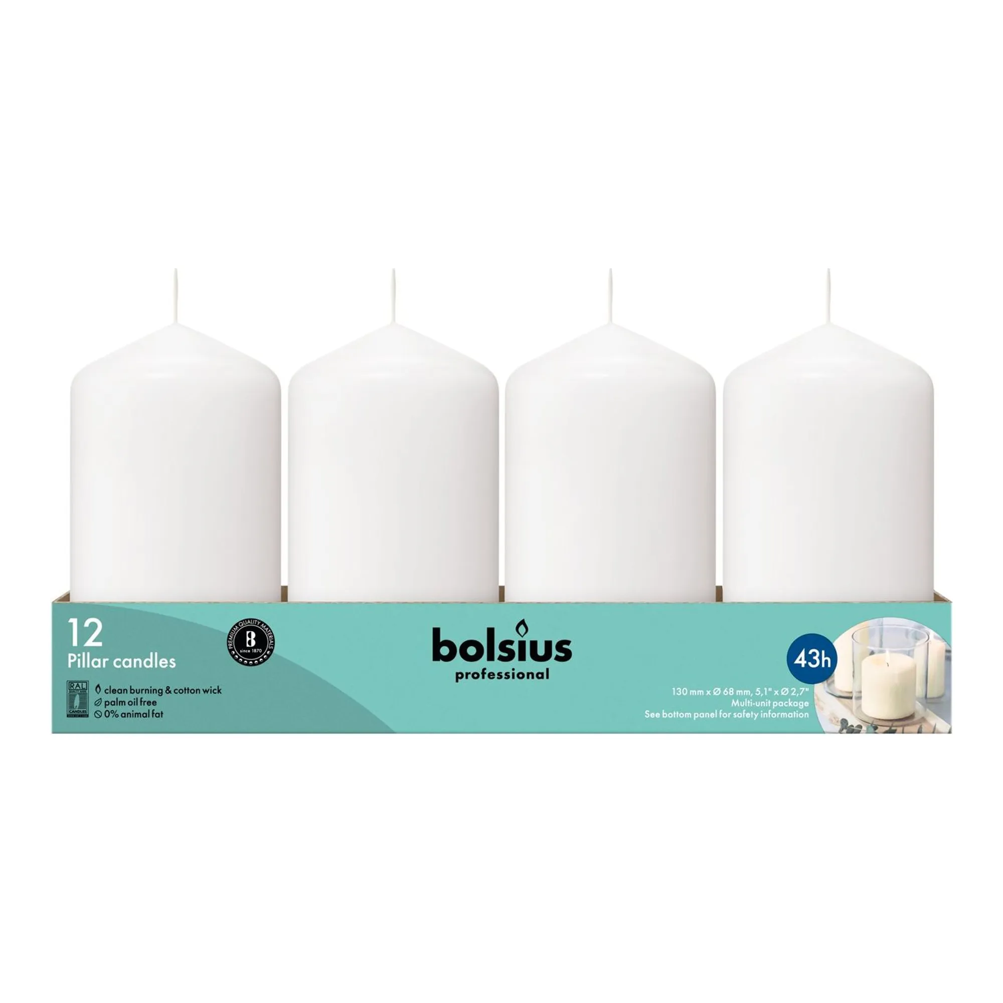 Bolsius Professional Stompkaarsen Wit 13/7 cm 40 Branduren (12 stuks)