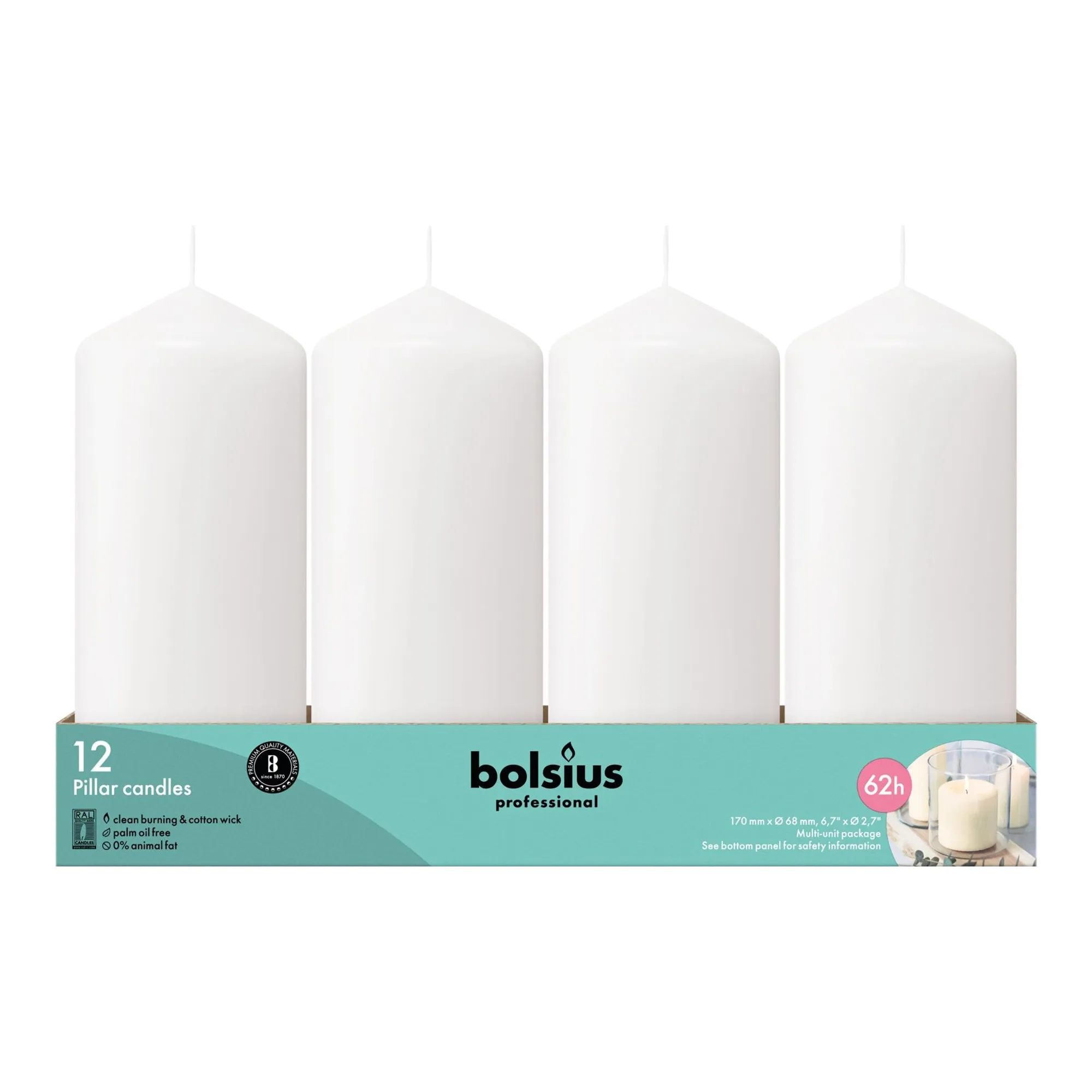 Bolsius Professional Stompkaarsen Wit 17/7 cm 62 Branduren (12 stuks)