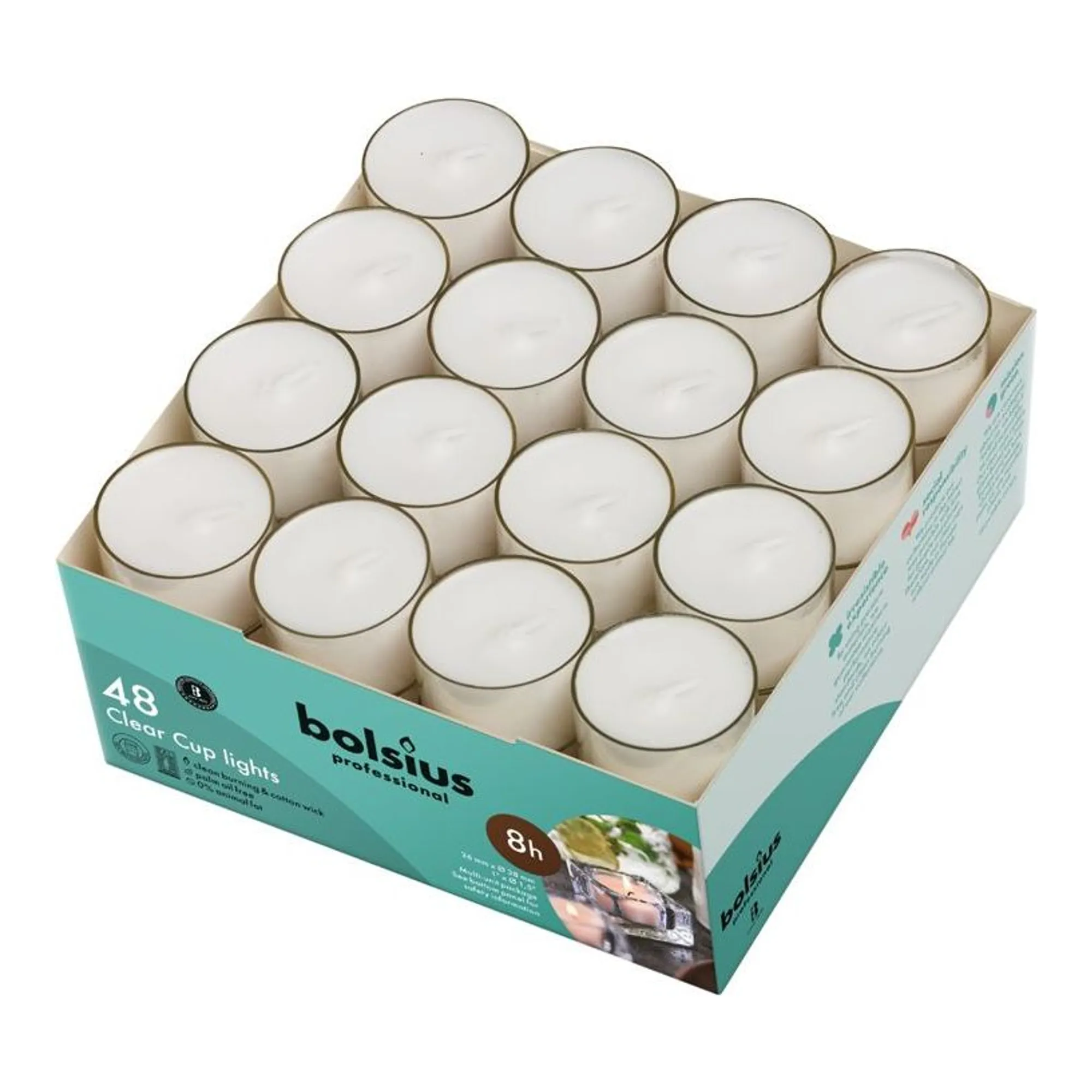 Bolsius Clear Cup 8 Hrs Transparant (6x 48 stuks)