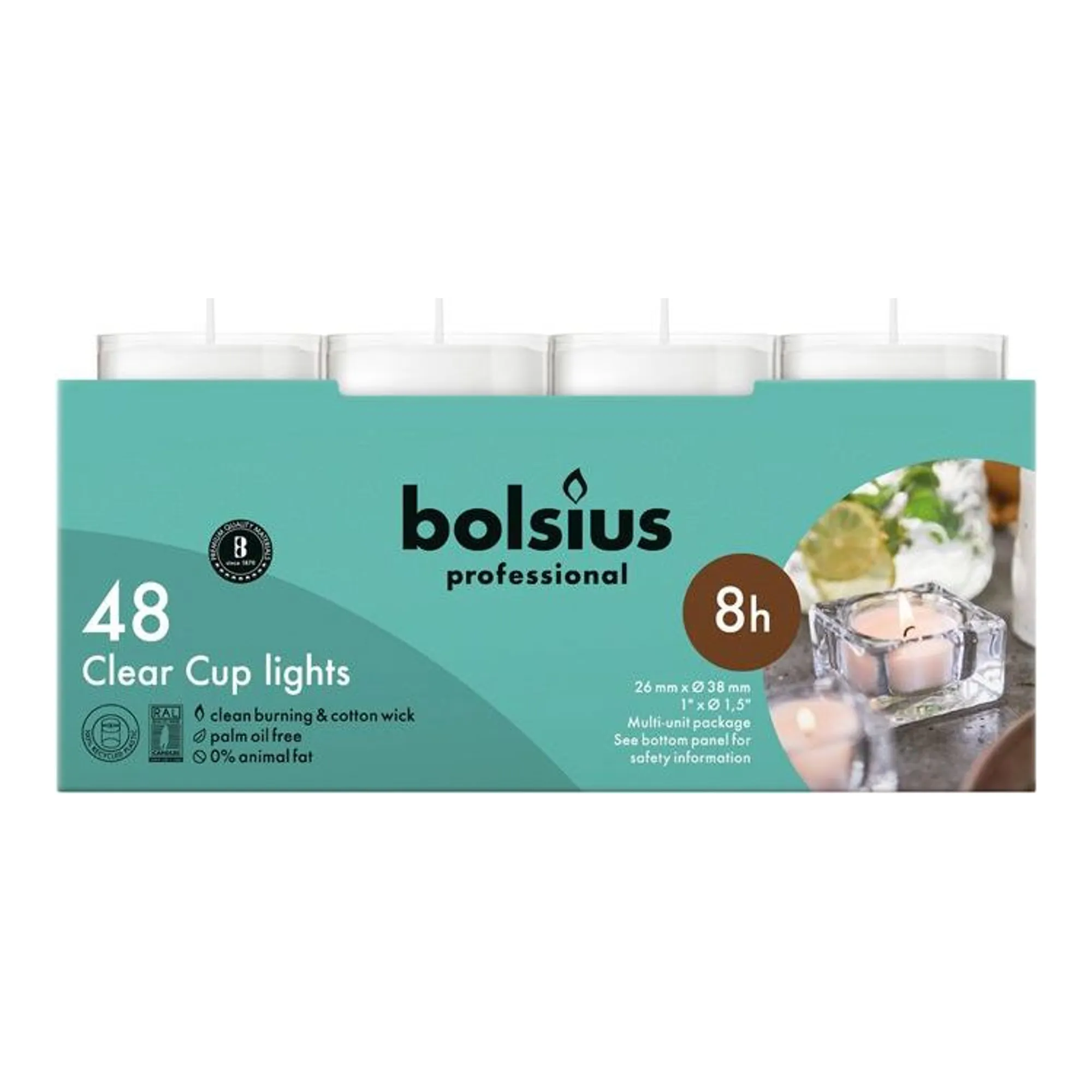Bolsius Clear Cup 8 Hrs Transparant (6x 48 stuks)