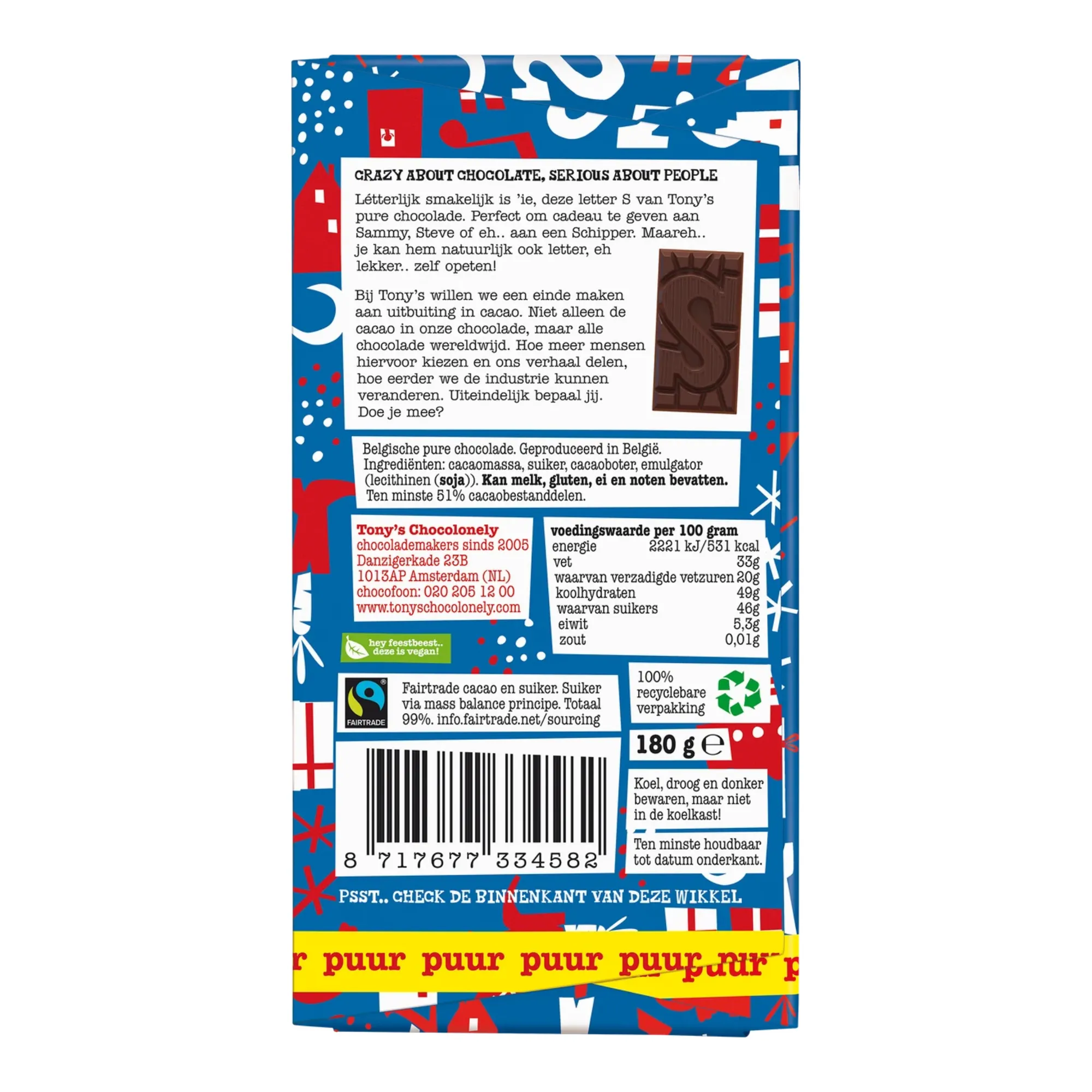 Tony's Chocolonely Letter S Puur (15x 180 gr)